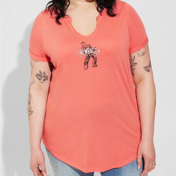 ❤️NWT VINTAGE TORRID TEE - STAR WARS CHEWBACCA TOP - CLIP NECK SHIRT PLUS SIZE - Picture 1 of 15